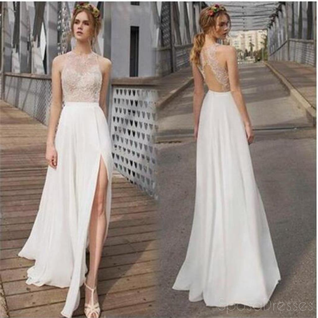 Long Sheath Open Back Prom Dress, Sexy Side Slit Prom Dress, Cheap Popular Wedding Dresses, WD0123
