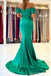 Simple Green Mermaid Off Shoulder Cheap Long Prom Dresses,12868