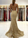 Sexy Gold Mermaid Spaghetti Straps Backless Cheap Long Prom Dresses Online,12682