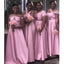 Mismatched Pink A-line Off Shoulder Cheap Long Bridesmaid Dresses Online,WG1177