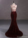 Burgundy Mermaid Spaghetti Straps Backless Cheap Prom Dresses,13057