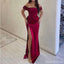 Red Mermaid Off Shoulder Side Slit Cheap Long Bridesmaid Dresses,WG1566