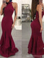 Burgundy Mermaid Halter Sleeveless Cheap Long Prom Dresses Online,12651