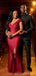 Burgundy Mermaid Off Shoulder Side Slit Cheap Long Bridesmaid Dresses,WG1541
