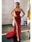 Sexy Mermaid Burgundy High Slit Sweetheart Cheap Long Prom Dresses,12844