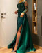 Green Mermaid Long Sleeves High Slit Cheap Long Prom Dresses,12936