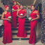 Sexy Mermaid Red One Shoulder Tulle Long Bridesmaid Dresses Gown Online,WG1047