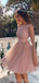 Long Sleeves Dusty Pink Sparkly Short Cheap Homecoming Dresses Online, CM820