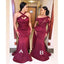 Mismatched Burgundy One shoulder Mermaid Cheap Long Bridesmaid Dresses Gown Online,WG1100