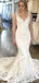 Floral Mermaid Backless V-neck Straps Handmade Lace Wedding Dresses,WD758