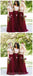 Short Sleeves Gold Sequin Burgundy A-line Long Bridesmaid Dresses, WG253