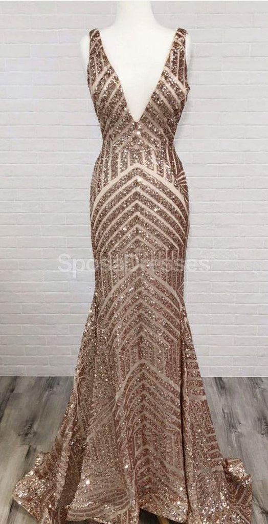 Sexy Backless Sequin Mermaid Long Evening Prom Dresses, Evening Party Prom Dresses, 12221