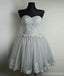 Strapless Gray Lace Tulle Homecoming Prom Dresses, Cheap Short Prom Dresses, CM350
