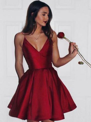 Simple Satin Short Cheap Red Homecoming Dresses Under 100, CM380 SposaDresses Simple Satin Short Cheap Red Homecoming Dresses Under 100, CM380 SposaDresses