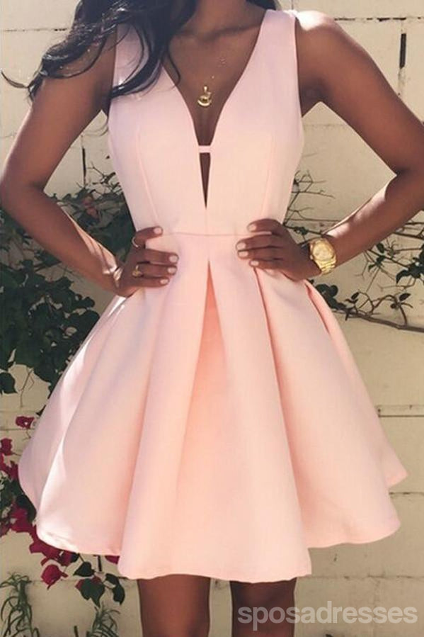 Pink V Neck Cute Simple Cheap Short Homecoming Dresses Under 100, CM39 SposaDresses Pink V Neck Cute Simple Cheap Short Homecoming Dresses Under 100, CM39 SposaDresses