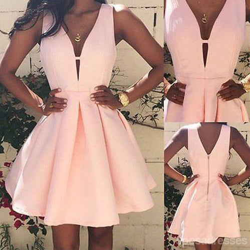 Dusty Pink V Neck Simple Short Cheap Homecoming Dresses Under 100