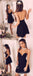 Sexy Backless Spaghetti Straps Black Short Homecoming Dresses Under 100, CM383