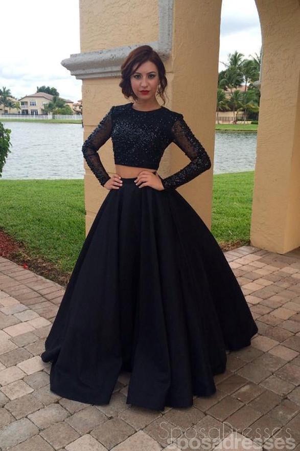 2 piece long black dress Two Piece Prom Dresses | Crop Top Prom Dresses