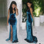 Sexy Blue Mermaid Spaghetti Straps V-neck Cheap Long Bridesmaid Dresses,WG1617