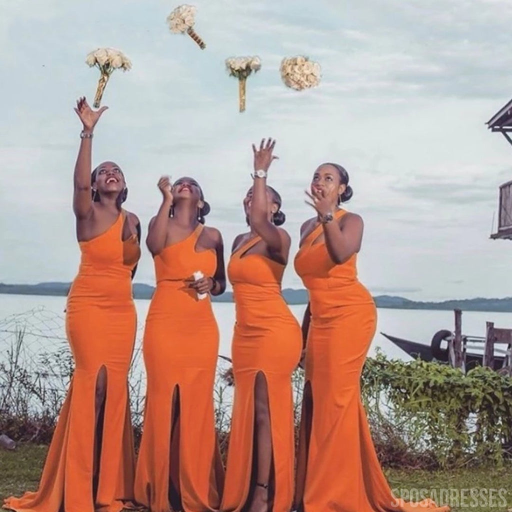 Long Bridesmaid Dresses Slit Mermaid African Girl Wedding Party