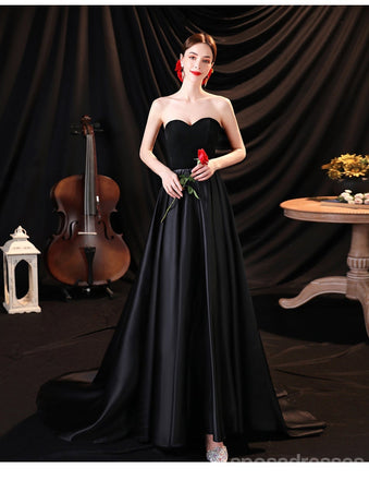 Simple Black A-line Sweetheart Cheap Long Prom Dresses Online,12753