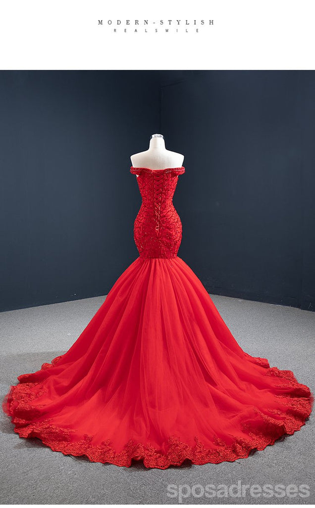 Red Mermaid V-neck Off Shoulder Long Party Prom Dresses Online,12566 ...