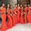Sexy Long Mermaid Orange One Shoulder Bridesmaid Dresses Gown Online,WG1092