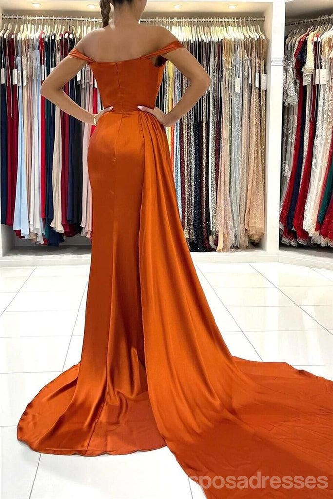 Burnt Orange Mermaid Off Shoulder High Slit Cheap Bridesmaid Dresses,WG1273