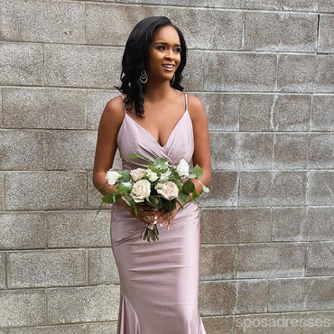 Spaghetti Straps Mermaid V-neck Cheap Long Bridesmaid Dresses,WG1499