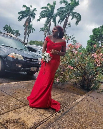 Red Mermaid Off Shoulder Cheap Long Bridesmaid Dresses,WG1497