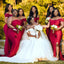 Sexy Mermaid Red Side Slit Off the Shoulder Long Maid of Honor Dresses Online, WG961