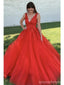 Red A-line V-neck Cheap Long Prom Dresses, Evening Party Dresses,12885