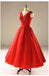 Red A line Tulle Wedding Dresses,  2017 Corset back Tea Length Custom Wedding Gowns, Affordable Bridal Dresses, 18002