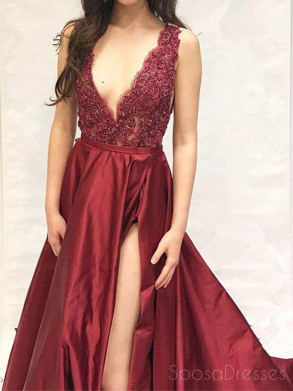 Dark Red Sexy V Neck Side Slit A-line Cheap Evening Prom Dresses,17498 – SposaDresses Dark Red Sexy V Neck Side Slit A-line Cheap Evening Prom Dresses,17498 – SposaDresses