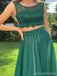 Green A-line Two Pieces Sleeveless Cheap Long Prom Dresses Online,12728