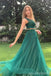 Green A-line Two Pieces Sleeveless Cheap Long Prom Dresses Online,12728