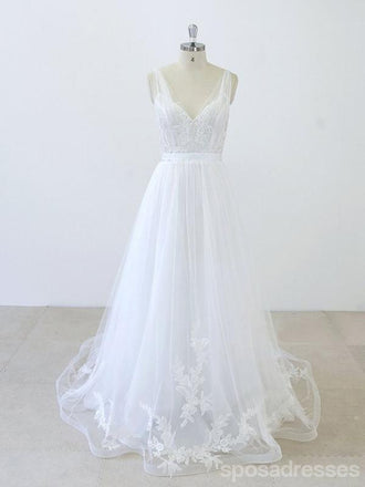 Lace Straps Ball Gown V-neck Long Wedding Dresses Online, Cheap