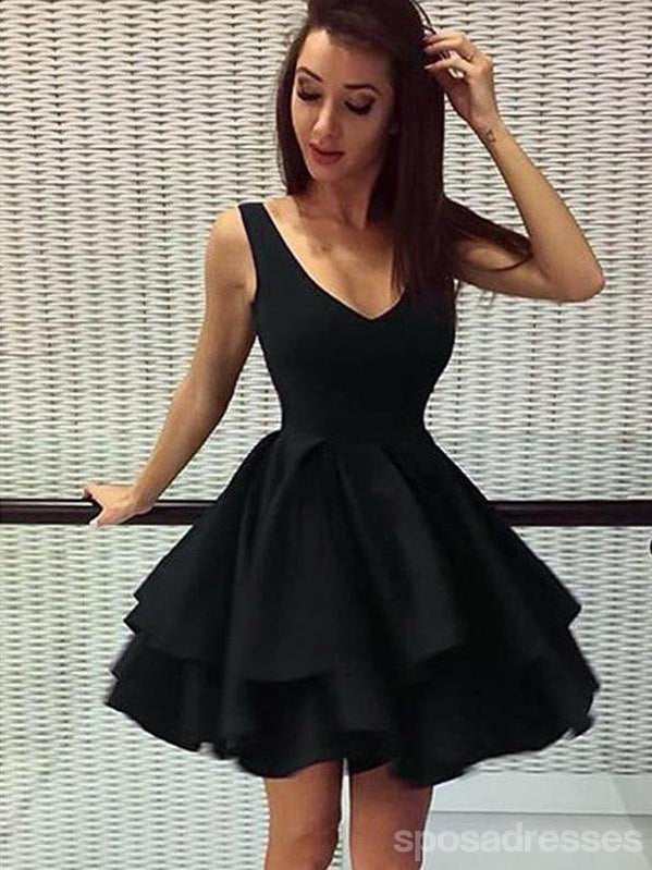 Cheap Short Simple V Neck Black Homecoming Dresses Online, CM531