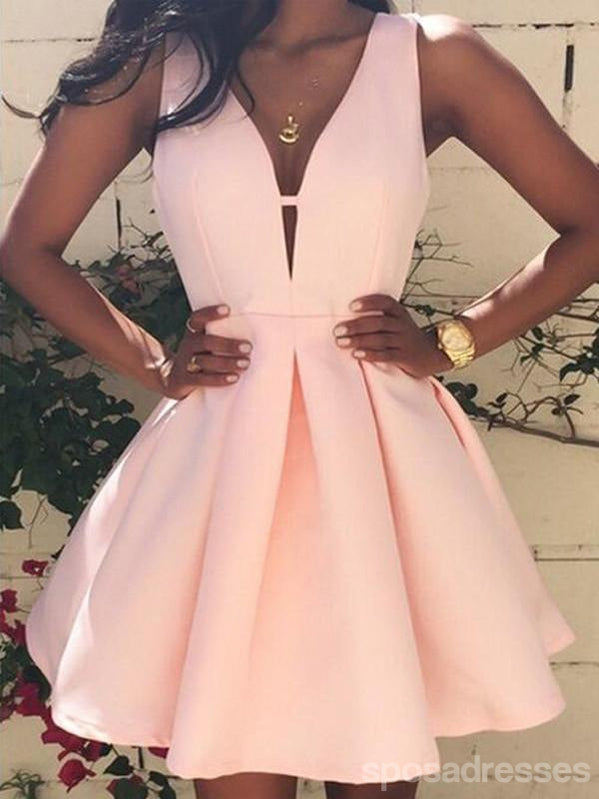 Pink V Neck Cute Simple Cheap Short Homecoming Dresses Under 100, CM39 SposaDresses Pink V Neck Cute Simple Cheap Short Homecoming Dresses Under 100, CM39 SposaDresses