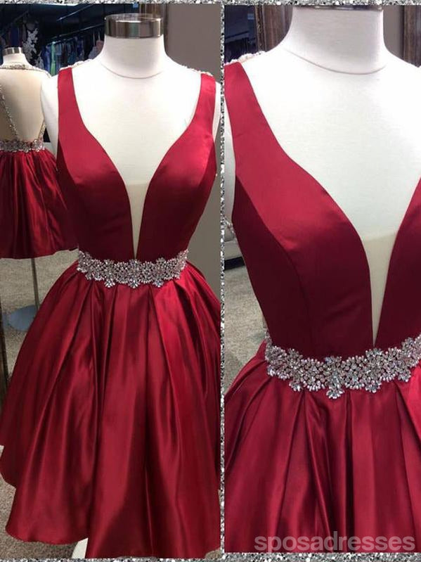 Sexy Backless V Neck Beaded Cheap Homecoming Dresses 2018, CM429