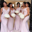 Mismatched Mermaid Light Pink V-neck Floral Long bridesmaid dressing gowns, WG954