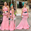 Mermaid One Shoulder Sleeveless Pink Long Bridesmaid Dresses Online, WG904