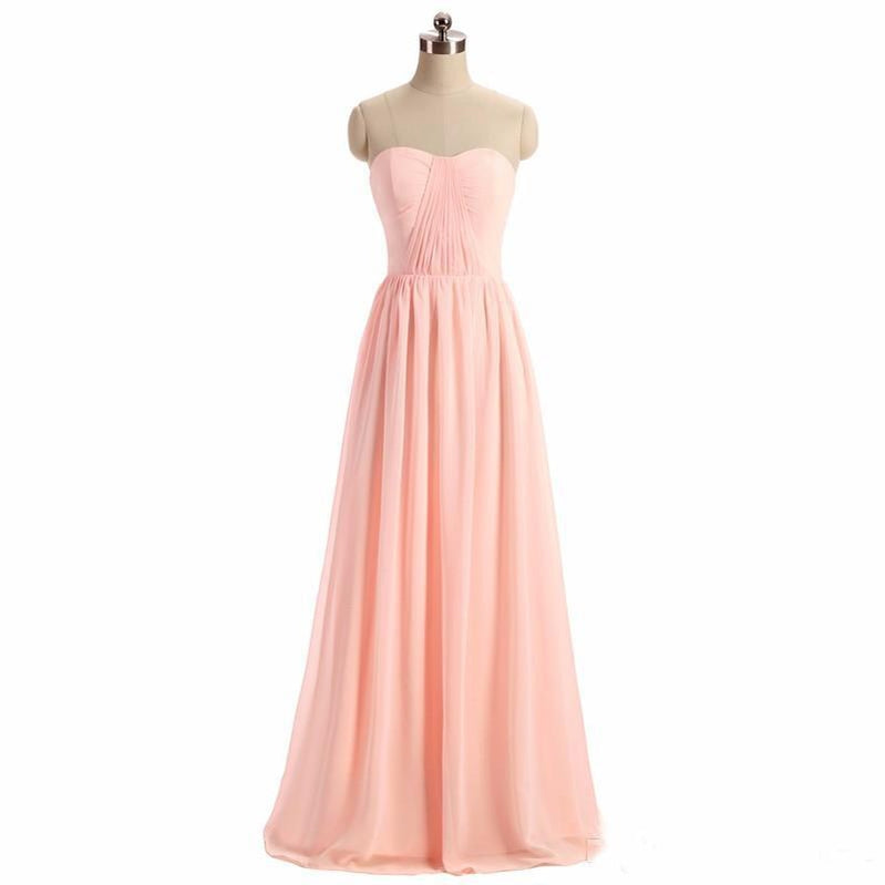 A-line Pink Sleeveless Ruffle Chiffon Long Bridesmaid Dresses Online, WG910