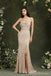 Champagne Mermaid Scoop Side Slit Cheap Long Prom Dresses Online,12971