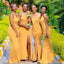 Sexy Mermaid Yellow Spaghetti Straps V-Neck High Slit Long Bridesmaid Dresses Gown Online,WG1053