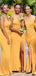 Sexy Mermaid Yellow Spaghetti Straps V-Neck High Slit Long Bridesmaid Dresses Gown Online,WG1053