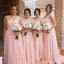 Pink A-line Cap Sleeves Chiffon Long Bridesmaid Dresses Online, WG803