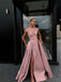 A-line High Side Slit Satin Long Prom Dresses, Sweet 16 Prom Dresses, 12522
