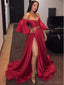 Sexy Red High Side Slit V Neck Cheap Prom Dresses, Sweet 16 Prom Dresses, 12390
