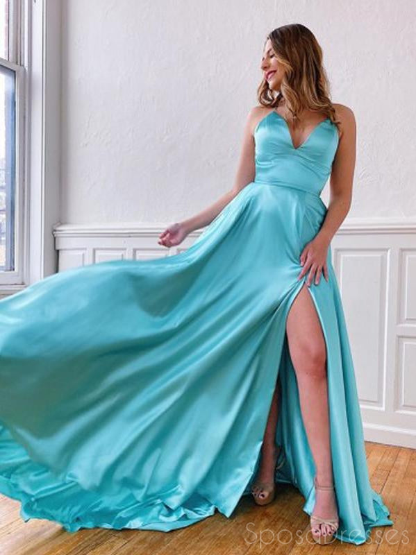 Unique A-line V Neck Side Slit Cheap Prom Dresses, Sweet 16 Prom Dresses, 12398